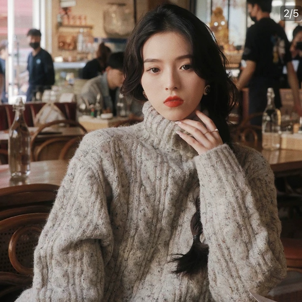 French style Grey turtleneck sweater (extra warm)